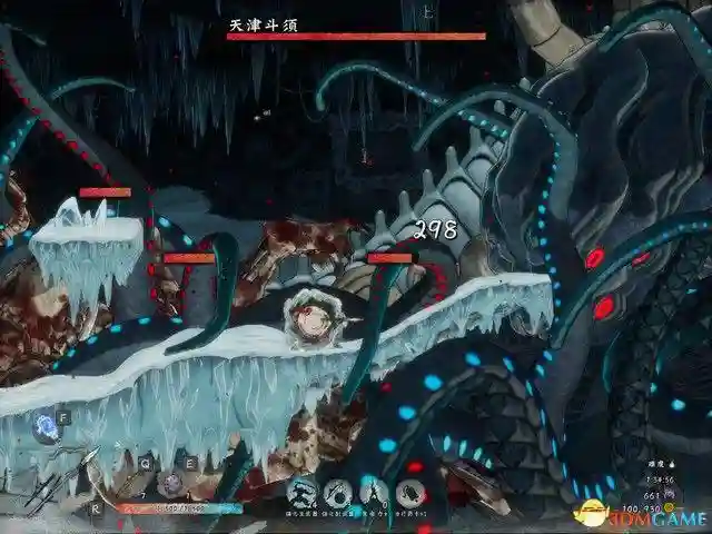 《月风魔传:不朽之月》图文攻略,剧情流程攻略(含“剧情流程”“打法要点”“BOSS战”)。《月风魔传:不朽之月》是一款和风横版动作游戏,游戏采用非线性迷宫,与优秀的砍杀系统融为一体,讲述月族家主持刀维护正义,铲除罪恶的故事。游戏比较硬核,难度和黑魂类似,比较考验玩家的技巧,死亡惩罚也相当重,想挑战高难度或者享受砍杀的刺激的玩家,不妨一试。序章序章教学关,拿上刀,左键攻击,右键格挡,shift闪避,空格跳跃,连击硬直,砍死敌人。按Q或者E射远程,但弹药稀少,一般不用来打小兵。骷髅怪是最低级的敌人,直接上去砍就行了。可以在设置里面自定义按键,将闪避绑定到更舒服的位置,例如笔者将其绑定到鼠标中键,操作难度就大大降低了。跳跃的时候,二段跳可以跳得更远,如果要下去,就空格+S。回到基地,捡起地上的武器开始闯关。这里说一下,每次死亡之后都会返回到这里,进度会被重置,所有道具丢失,这是本游戏最难的地方。边地忌地骷髅兵很好对付,上去连击弄死,弓箭手需要用跳跃躲开,格挡的时候,对操作要求很高,不建议格挡。空格+S跳下去,然后一直往右边走,路上可以开箱子拿到武器,武器随机,品质也是随机,看脸。遇到炸弹怪的时候,除了要躲开炸弹外,主要打法就是上去近战击杀。关于武器,棒子不推荐,这种武器伤害高,但是攻速特别慢,极其容易被敌人攻击,除了棒子这种慢攻速武器,其他的都行,推荐用刀或者双刀。下图这种怪,暂且叫他猛男吧,这种怪拿着棒子,伤害特别高,一下可以打掉你一半的血,所以在战斗的时候,上去砍两刀就闪避走,不要贪刀,要慢慢磨死。走到尽头后,跳下去,再往左边走,路上遇到石碑,互动可以拿到血瓶。在战斗的时候,最好不用格挡,而是用闪避,这样会触发暴击,打出的伤害可以秒掉精英怪。下图这种黄颜色的传送门可以进去逛逛,里面是商店,武器不用买,因为开箱子就能刷到,材料还是值得一买的。走到尽头再上去,下图这里就是出口,进去打BOSS。BOSS战-龙骨鬼第一章BOSS非常好打,跳跃+连击砍头部,这样便可顺带砍到其他部位,造成数倍的伤害,而攻击手部将其摧毁可以瘫痪掉BOSS的武力,如果BOSS发动攻击,就使用跳跃来躲避。打完后,可以用搜集到的材料对武器进行升级,也可以用魂升级自身,建议优先升级技,堆叠武器伤害。业火断崖这一关还是一样的打法,只是要注意鬼脸怪的冲击,可以用格挡挡掉攻击,如果当前武器没有格挡招式,可以用跳跃来躲避。然后就是潜伏在地上的小怪,这种小怪攻击的时候会施加流血效果,务必用高攻速武器打,不要让他攻击到,不然一直流血会很吃亏。流程还是探索地图然后找出口,出口在地图的左边。BOSS战-大百足形态1:盘踞此时跳上去砍就行,因为这样会砍到多个部位,伤害较高。形态2,:侧翼钻地喷射远程此时,远离BOSS,闪避掉远程攻击。如果在BOSS钻出来的时候就跳上去用闪避砍的话,就会触发暴击,打断施法。形态3:撞击大招这个大招非常好躲,BOSS冲过来的时候,跳跃,跳到BOSS身上砍,不仅能躲开攻击,而且也能造成伤害。云霞双峰开局砍掉两边的恶魔眼,驱散迷雾。注意,这一关的出口就在入口上面一层,需要你驱散迷雾才能进去。这一关主要的威胁就是天上的鸟会发射毒炸弹,需要你优先从上面走,将天上的鸟清除掉,不然在和其他敌人混战的时候,容易被炸。然后就是迷雾问题,清除迷雾的方法就是摧毁地图上的恶魔眼,只要跟着紫色迷雾走就能找到。关于拿着大钟的壮汉,打正面会没有伤害,需要闪避绕后,背刺打出伤害。BOSS战-双天鬼这两个BOSS其实也不难,首先去打黄颜色的鬼,不难,跳上去砍就行了。黄颜色鬼残血后,会放大招,也不难躲,地上有黄颜色闪电的,就是BOSS攻击的区域,躲开就行。杀死闪电鬼后,再去打风鬼,风刃的躲法也简单,跳跃避开即可。靠近BOSS,近战上去连击,建议躲在边缘砍。梦幻游廊歌女的打法,远程声波跳跃躲掉,闪避近身砍死。蠕虫是一种很弱的敌人,如果有双刀的话,建议拿双刀砍,右键大风车可以砍死一大片敌人。般若是这一关比较麻烦的敌人,它蓄力后会发动冲击,此时要用闪避绕后背刺,因为只有这样,才能打出伤害,不然如果正面砍的话,没有伤害。来到楼梯口,互动进去。暗世界的出口就是如下图这种传送门,互动之后回到明世界。如下图箭头所指,出口就在最下面一层。BOSS战:土蜘蛛本关的要点:如下图箭头所指,下雪的地方就是BOSS突袭的位置,不要被打中了,一发残血不是闹着玩的。打法就是跑上门连击砍。另外,关卡中会刷一些小怪,只需要让他们数量不要太多就行,留下一两个不杀也没事,专心去打BOSS。强化和激活BOSS战之后就可以强化以及激活武器,强化的意思是,使用材料强化武器,但不会立即生效。如果要让强化生效,就要去激活,将武器的各个技能给点上。另外,武器段位越高,伤害越高,如果要获得高段位武器,就要深入流程,流程越往后,段位越高。荒波大洞游戏的路非常好走,一直往右走到头就行。走在路上的时候,BOSS也会刷出,但仅仅是干扰你,没什么威胁,突出的射弹速度很慢,只要保持移动,就不可能击中你。打人鱼的时候注意了,格挡闪避都不好使,最好的打法就是近身,然后跳跃+攻击,由于人鱼尾部攻击是横扫,只要你在空中,就打不中你。BOSS战:五头水龙没啥难度,直接跳到小船上,砍BOSS就行,建议用矛打,因为范围广,所以能攻击到多个部位。BOSS大招的时候,跳到位置高的小船上就能躲开攻击。无穷雪原这一关,不要走下面,因为全是尖刺陷阱。走上面,路也不难找,一直往左走即可。敌人都是很常见的类型,建议用矛打,三连击硬直非常好用。下图就是本关的地图,可以发现,出口就在最左边的位置。BOSS战:九尾狐九尾狐是最好打的BOSS,BOSS的攻击位置会以红圈标注,非常好躲。BOSS攻击完了后,你就可以去砍它的尾巴了,然后进入二阶段。二阶段同理,也是标注红圈攻击位置,只是数量变多了而已,打法就是站在地图中间,这样容易躲。躲开攻击后,再继续砍,BOSS硬直后,上去砍头,触发必杀即可。古战场遗迹你终于找到了兄长,然而你却发现,兄长因为嫉妒而背叛了家族,必须得大义灭亲!两个阶段,都不难,第一阶段,建议用双刀,上去连击砍翻即可。第二阶段也是同理,和一阶段一样,双刀上去砍,速战速决,不要拖得太久,放大招的时候,用跳跃连击打。古都古都地图难度极高,首先就是陷阱,陷阱会喷射毒雾,让你中毒,但有攻击频率,趁着没有激活的时候,赶紧走掉。然后就是狮鹫,狮鹫的攻击有两段,第一段,冲过来蓄力,第二段,蓄力完了后砸下来重击,所以,只要在第一段蓄力的时候躲开就行。最难打的敌人是下图这种武士,他可以一发打残你,甚至秒杀,所以务必注意了,一定要拉近距离,近战缠斗,不要拉开距离,不然会被远程一发秒。近战的时候,在他攻击的时候,闪避绕后,最好用长矛打,长矛绕后,三连击打出硬直击飞,然后再不断地三连击就行。注意,第一次攻击的时候,一定要绕后三连击,不然攻击会被打断。然后就是冰柱陷阱,一旦被击中就会被冻结,给敌人可乘之机。不过本身没什么伤害。流程也简单,寻找开关,激活传送门,一直深入关卡即可。BOSS战:天津斗须大章鱼BOSS,主要的打法就是先断须,断须能破防,破防后就可以上去砍头,触发必杀技。如下图箭头所指,场景中出现这种影子的时候,其实就代表BOSS攻击的位置,及时躲开,不然会被击中。然后就是下图这种情况,紫色圆盘形成的时候,就要远离,不然会被激光击中。BOSS蓄力大招的时候,站到如下图箭头所指的平台上就能躲开。大章鱼就是最终BOSS,击杀它,你就清理掉了邪恶BOSS,任务完成,游戏完结。插图60 《月风魔传:不朽之月》图文攻略,剧情流程攻略(含“剧情流程”“打法要点”“BOSS战”)。《月风魔传:不朽之月》是一款和风横版动作游戏,游戏采用非线性迷宫,与优秀的砍杀系统融为一体,讲述月族家主持刀维护正义,铲除罪恶的故事。游戏比较硬核,难度和黑魂类似,比较考验玩家的技巧,死亡惩罚也相当重,想挑战高难度或者享受砍杀的刺激的玩家,不妨一试。序章序章教学关,拿上刀,左键攻击,右键格挡,shift闪避,空格跳跃,连击硬直,砍死敌人。按Q或者E射远程,但弹药稀少,一般不用来打小兵。骷髅怪是最低级的敌人,直接上去砍就行了。可以在设置里面自定义按键,将闪避绑定到更舒服的位置,例如笔者将其绑定到鼠标中键,操作难度就大大降低了。跳跃的时候,二段跳可以跳得更远,如果要下去,就空格+S。回到基地,捡起地上的武器开始闯关。这里说一下,每次死亡之后都会返回到这里,进度会被重置,所有道具丢失,这是本游戏最难的地方。边地忌地骷髅兵很好对付,上去连击弄死,弓箭手需要用跳跃躲开,格挡的时候,对操作要求很高,不建议格挡。空格+S跳下去,然后一直往右边走,路上可以开箱子拿到武器,武器随机,品质也是随机,看脸。遇到炸弹怪的时候,除了要躲开炸弹外,主要打法就是上去近战击杀。关于武器,棒子不推荐,这种武器伤害高,但是攻速特别慢,极其容易被敌人攻击,除了棒子这种慢攻速武器,其他的都行,推荐用刀或者双刀。下图这种怪,暂且叫他猛男吧,这种怪拿着棒子,伤害特别高,一下可以打掉你一半的血,所以在战斗的时候,上去砍两刀就闪避走,不要贪刀,要慢慢磨死。走到尽头后,跳下去,再往左边走,路上遇到石碑,互动可以拿到血瓶。在战斗的时候,最好不用格挡,而是用闪避,这样会触发暴击,打出的伤害可以秒掉精英怪。下图这种黄颜色的传送门可以进去逛逛,里面是商店,武器不用买,因为开箱子就能刷到,材料还是值得一买的。走到尽头再上去,下图这里就是出口,进去打BOSS。BOSS战-龙骨鬼第一章BOSS非常好打,跳跃+连击砍头部,这样便可顺带砍到其他部位,造成数倍的伤害,而攻击手部将其摧毁可以瘫痪掉BOSS的武力,如果BOSS发动攻击,就使用跳跃来躲避。打完后,可以用搜集到的材料对武器进行升级,也可以用魂升级自身,建议优先升级技,堆叠武器伤害。业火断崖这一关还是一样的打法,只是要注意鬼脸怪的冲击,可以用格挡挡掉攻击,如果当前武器没有格挡招式,可以用跳跃来躲避。然后就是潜伏在地上的小怪,这种小怪攻击的时候会施加流血效果,务必用高攻速武器打,不要让他攻击到,不然一直流血会很吃亏。流程还是探索地图然后找出口,出口在地图的左边。BOSS战-大百足形态1:盘踞此时跳上去砍就行,因为这样会砍到多个部位,伤害较高。形态2,:侧翼钻地喷射远程此时,远离BOSS,闪避掉远程攻击。如果在BOSS钻出来的时候就跳上去用闪避砍的话,就会触发暴击,打断施法。形态3:撞击大招这个大招非常好躲,BOSS冲过来的时候,跳跃,跳到BOSS身上砍,不仅能躲开攻击,而且也能造成伤害。云霞双峰开局砍掉两边的恶魔眼,驱散迷雾。注意,这一关的出口就在入口上面一层,需要你驱散迷雾才能进去。这一关主要的威胁就是天上的鸟会发射毒炸弹,需要你优先从上面走,将天上的鸟清除掉,不然在和其他敌人混战的时候,容易被炸。然后就是迷雾问题,清除迷雾的方法就是摧毁地图上的恶魔眼,只要跟着紫色迷雾走就能找到。关于拿着大钟的壮汉,打正面会没有伤害,需要闪避绕后,背刺打出伤害。BOSS战-双天鬼这两个BOSS其实也不难,首先去打黄颜色的鬼,不难,跳上去砍就行了。黄颜色鬼残血后,会放大招,也不难躲,地上有黄颜色闪电的,就是BOSS攻击的区域,躲开就行。杀死闪电鬼后,再去打风鬼,风刃的躲法也简单,跳跃避开即可。靠近BOSS,近战上去连击,建议躲在边缘砍。梦幻游廊歌女的打法,远程声波跳跃躲掉,闪避近身砍死。蠕虫是一种很弱的敌人,如果有双刀的话,建议拿双刀砍,右键大风车可以砍死一大片敌人。般若是这一关比较麻烦的敌人,它蓄力后会发动冲击,此时要用闪避绕后背刺,因为只有这样,才能打出伤害,不然如果正面砍的话,没有伤害。来到楼梯口,互动进去。暗世界的出口就是如下图这种传送门,互动之后回到明世界。如下图箭头所指,出口就在最下面一层。BOSS战:土蜘蛛本关的要点:如下图箭头所指,下雪的地方就是BOSS突袭的位置,不要被打中了,一发残血不是闹着玩的。打法就是跑上门连击砍。另外,关卡中会刷一些小怪,只需要让他们数量不要太多就行,留下一两个不杀也没事,专心去打BOSS。强化和激活BOSS战之后就可以强化以及激活武器,强化的意思是,使用材料强化武器,但不会立即生效。如果要让强化生效,就要去激活,将武器的各个技能给点上。另外,武器段位越高,伤害越高,如果要获得高段位武器,就要深入流程,流程越往后,段位越高。荒波大洞游戏的路非常好走,一直往右走到头就行。走在路上的时候,BOSS也会刷出,但仅仅是干扰你,没什么威胁,突出的射弹速度很慢,只要保持移动,就不可能击中你。打人鱼的时候注意了,格挡闪避都不好使,最好的打法就是近身,然后跳跃+攻击,由于人鱼尾部攻击是横扫,只要你在空中,就打不中你。BOSS战:五头水龙没啥难度,直接跳到小船上,砍BOSS就行,建议用矛打,因为范围广,所以能攻击到多个部位。BOSS大招的时候,跳到位置高的小船上就能躲开攻击。无穷雪原这一关,不要走下面,因为全是尖刺陷阱。走上面,路也不难找,一直往左走即可。敌人都是很常见的类型,建议用矛打,三连击硬直非常好用。下图就是本关的地图,可以发现,出口就在最左边的位置。BOSS战:九尾狐九尾狐是最好打的BOSS,BOSS的攻击位置会以红圈标注,非常好躲。BOSS攻击完了后,你就可以去砍它的尾巴了,然后进入二阶段。二阶段同理,也是标注红圈攻击位置,只是数量变多了而已,打法就是站在地图中间,这样容易躲。躲开攻击后,再继续砍,BOSS硬直后,上去砍头,触发必杀即可。古战场遗迹你终于找到了兄长,然而你却发现,兄长因为嫉妒而背叛了家族,必须得大义灭亲!两个阶段,都不难,第一阶段,建议用双刀,上去连击砍翻即可。第二阶段也是同理,和一阶段一样,双刀上去砍,速战速决,不要拖得太久,放大招的时候,用跳跃连击打。古都古都地图难度极高,首先就是陷阱,陷阱会喷射毒雾,让你中毒,但有攻击频率,趁着没有激活的时候,赶紧走掉。然后就是狮鹫,狮鹫的攻击有两段,第一段,冲过来蓄力,第二段,蓄力完了后砸下来重击,所以,只要在第一段蓄力的时候躲开就行。最难打的敌人是下图这种武士,他可以一发打残你,甚至秒杀,所以务必注意了,一定要拉近距离,近战缠斗,不要拉开距离,不然会被远程一发秒。近战的时候,在他攻击的时候,闪避绕后,最好用长矛打,长矛绕后,三连击打出硬直击飞,然后再不断地三连击就行。注意,第一次攻击的时候,一定要绕后三连击,不然攻击会被打断。然后就是冰柱陷阱,一旦被击中就会被冻结,给敌人可乘之机。不过本身没什么伤害。流程也简单,寻找开关,激活传送门,一直深入关卡即可。BOSS战:天津斗须大章鱼BOSS,主要的打法就是先断须,断须能破防,破防后就可以上去砍头,触发必杀技。如下图箭头所指,场景中出现这种影子的时候,其实就代表BOSS攻击的位置,及时躲开,不然会被击中。然后就是下图这种情况,紫色圆盘形成的时候,就要远离,不然会被激光击中。BOSS蓄力大招的时候,站到如下图箭头所指的平台上就能躲开。大章鱼就是最终BOSS,击杀它,你就清理掉了邪恶BOSS,任务完成,游戏完结。插图60